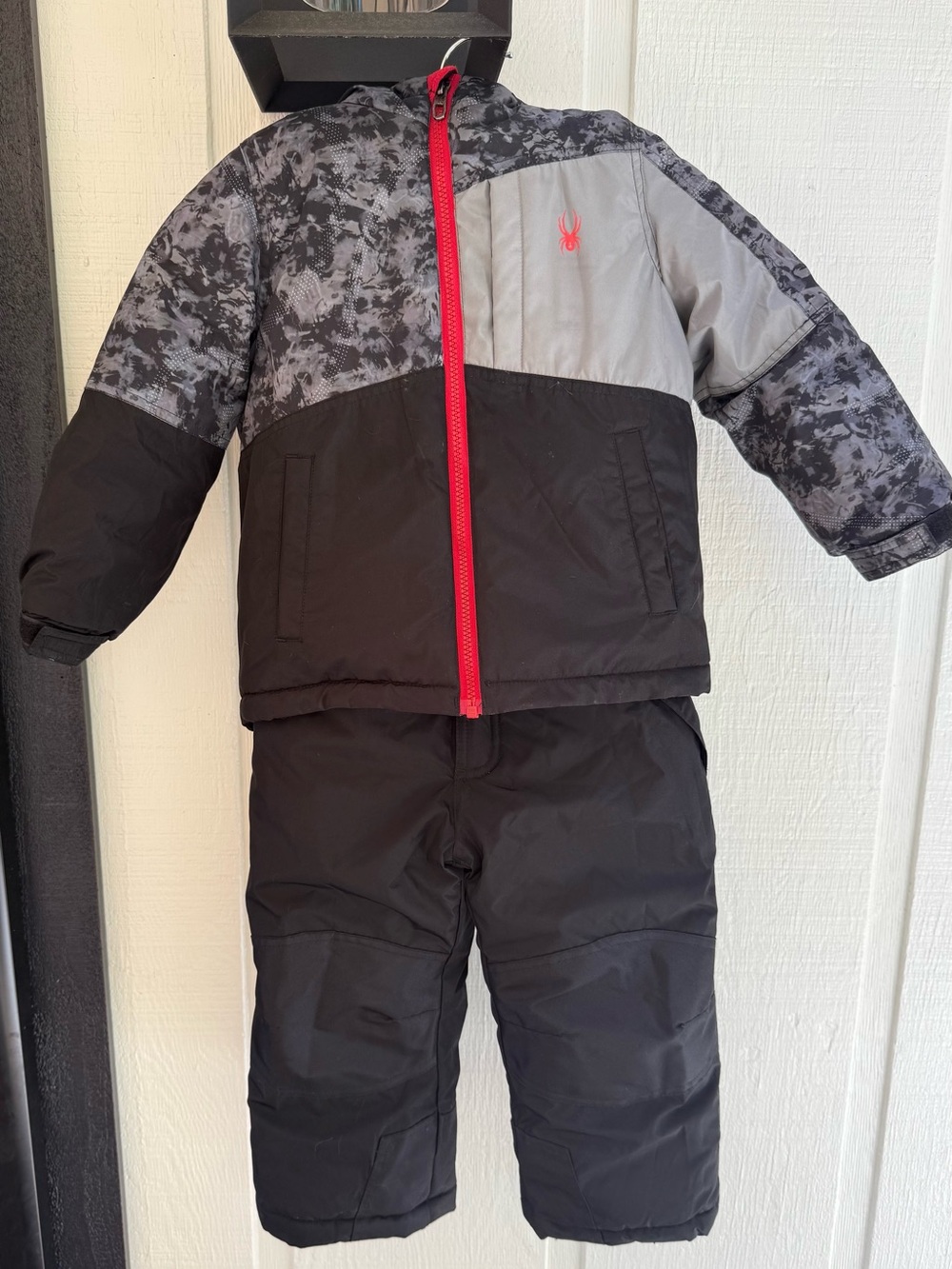 Spyder Black, Gray & Red Kids Snow Jacket and Pants Set